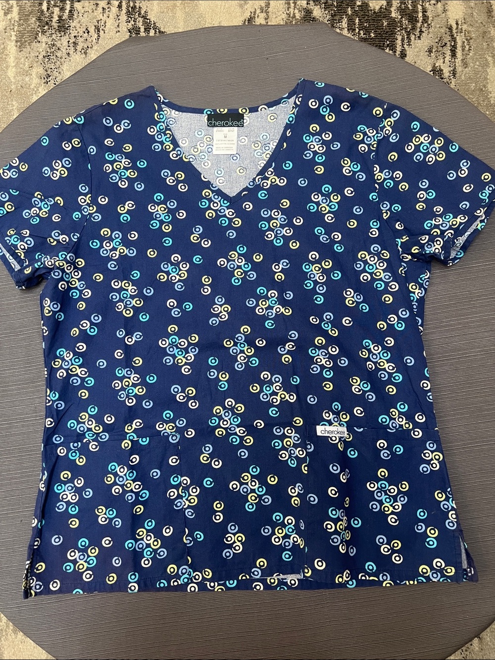 Cherokee Navy V‑Neck Short Sleeve ScrubTop-Sz M